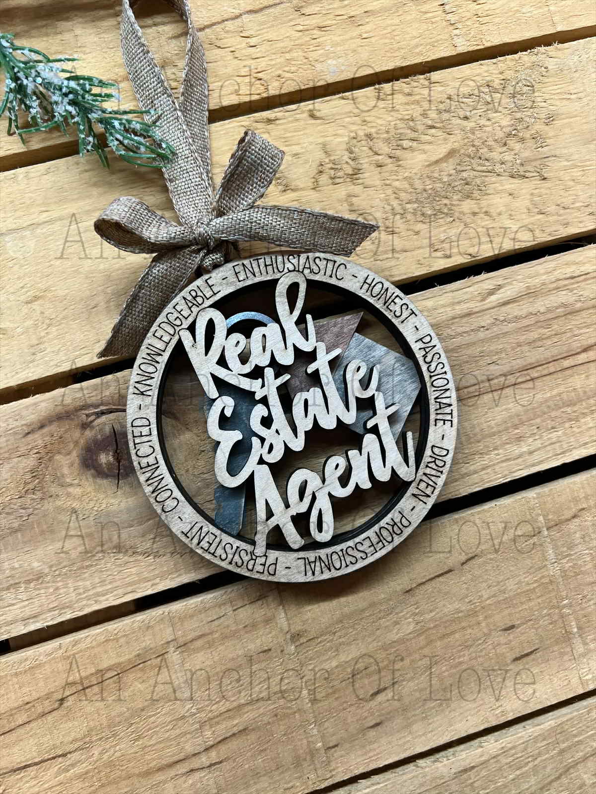 Real Estate Agent Hand Painted, wooden Christmas ornament
