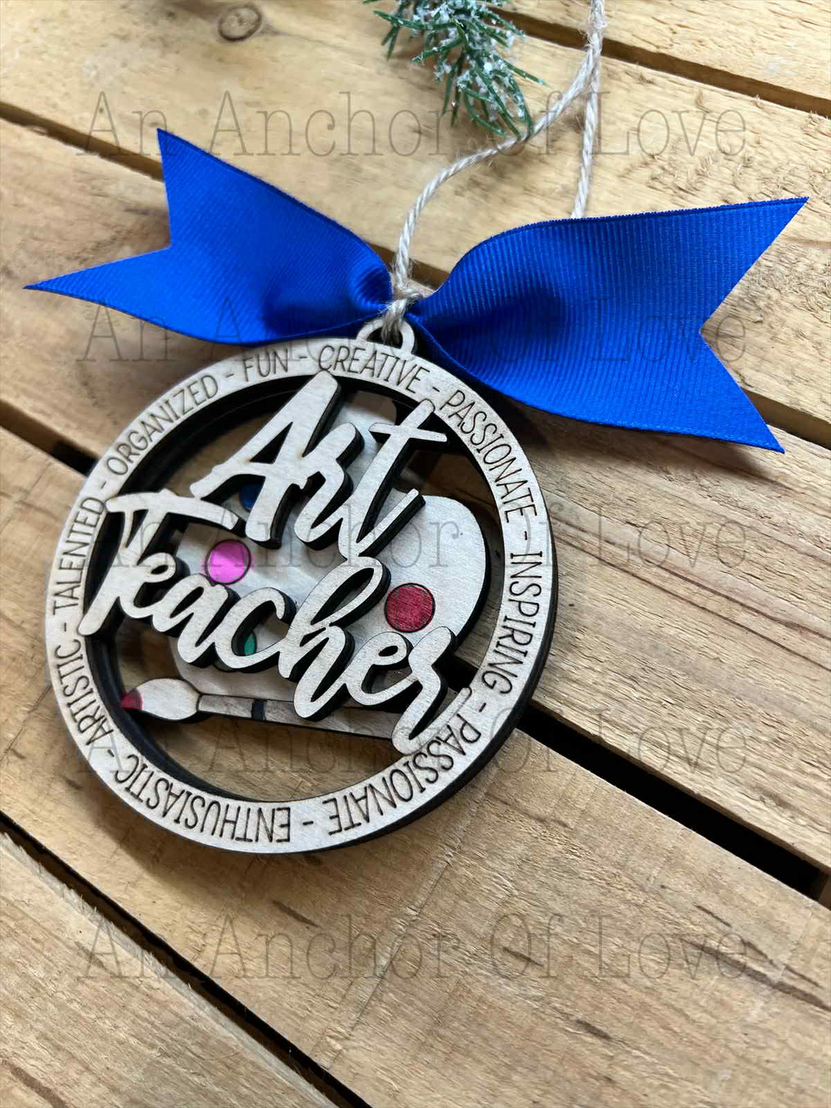 Art Teacher Christmas Ornament, Wood Ornament, Gift for Teacher