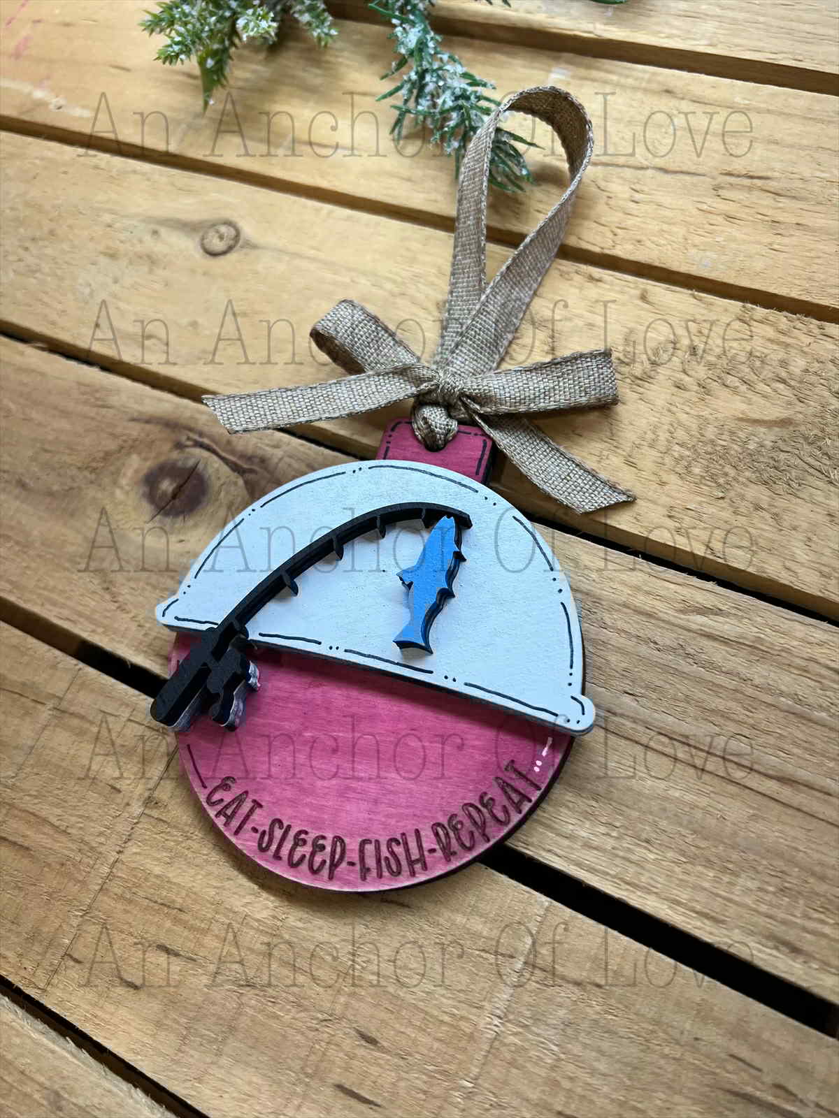 Christmas Fishing bobber Ornament – Hand Painted, wooden Christmas ornament