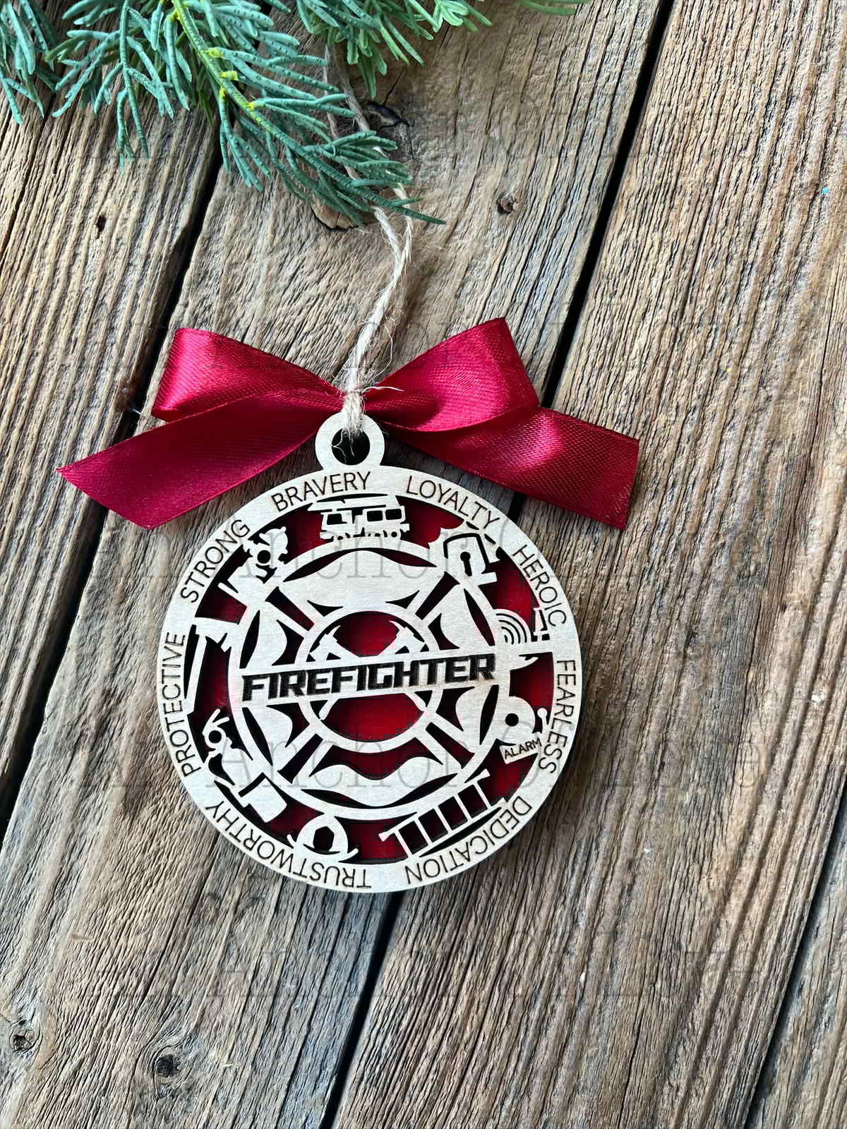 Firefighter Christmas ornament, Layered wood ornament, Firefighter Christmas Gift