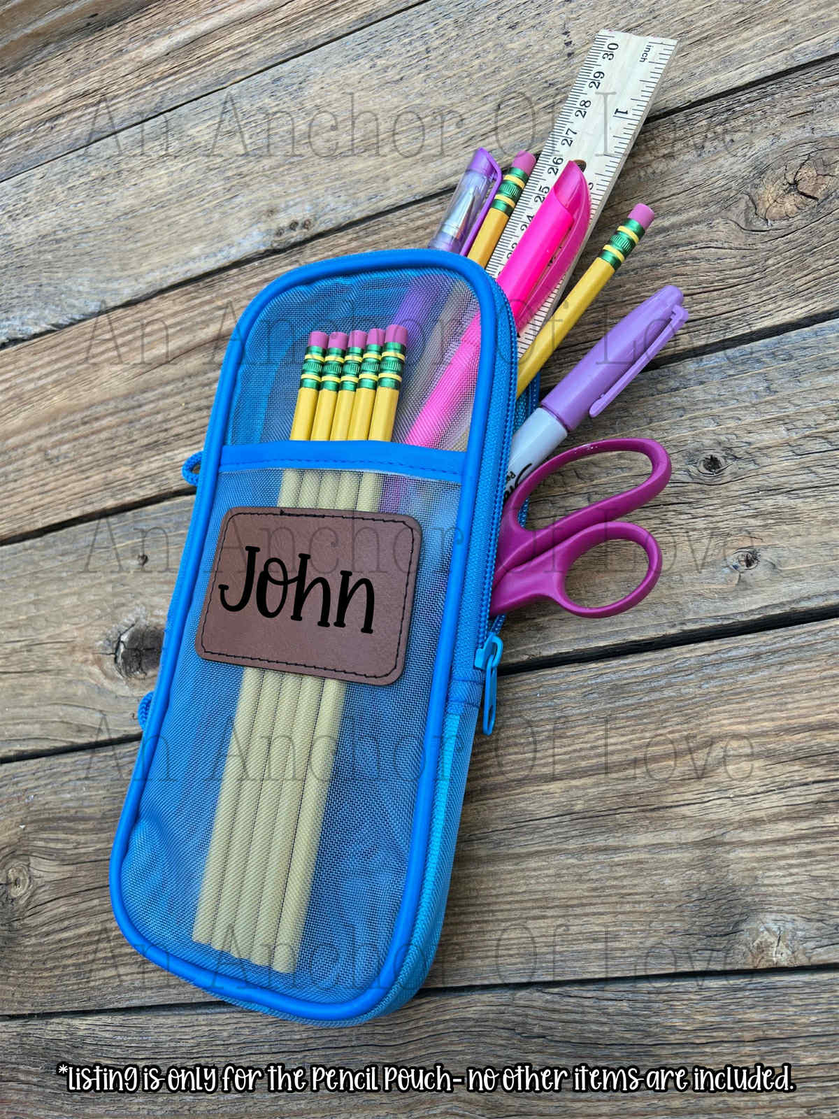 Personalized mesh pencil pouch