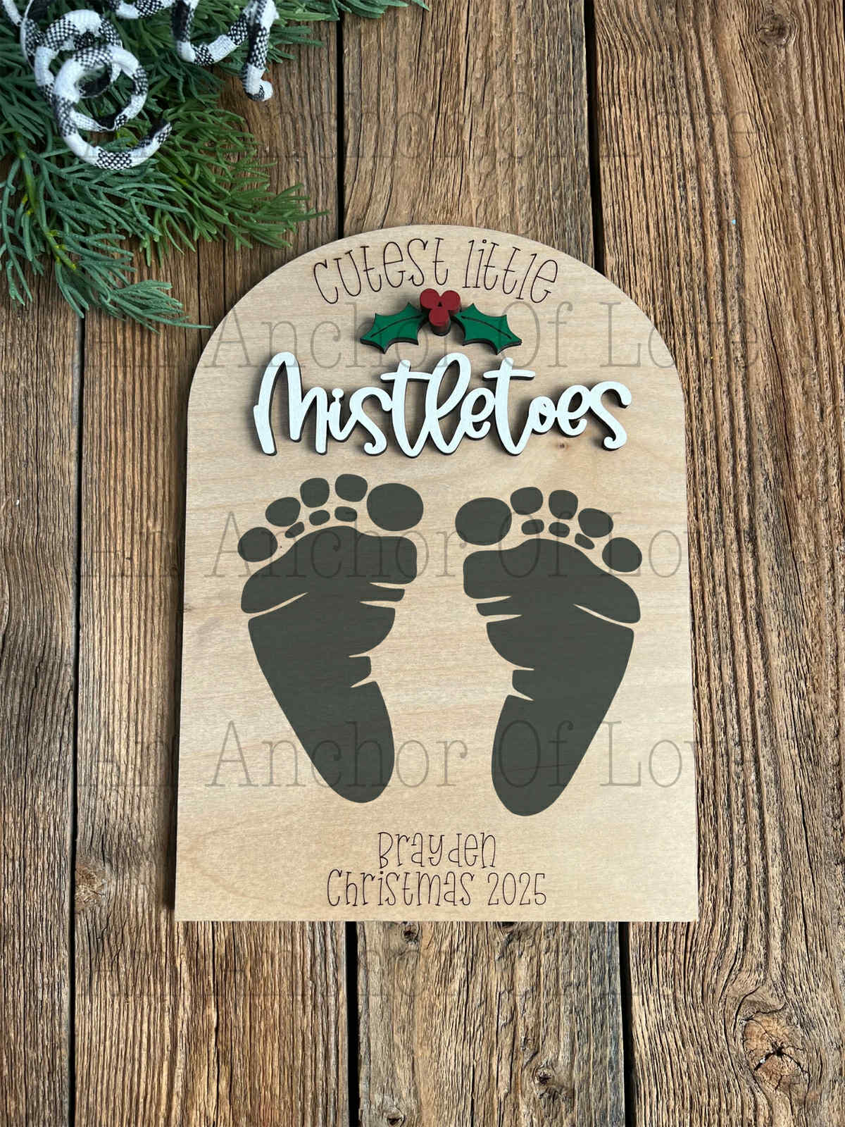 Mistletoes Baby's First Christmas sign Personalized, Newborn Footprint Keepsake, DIY Footprint Christmas Art
