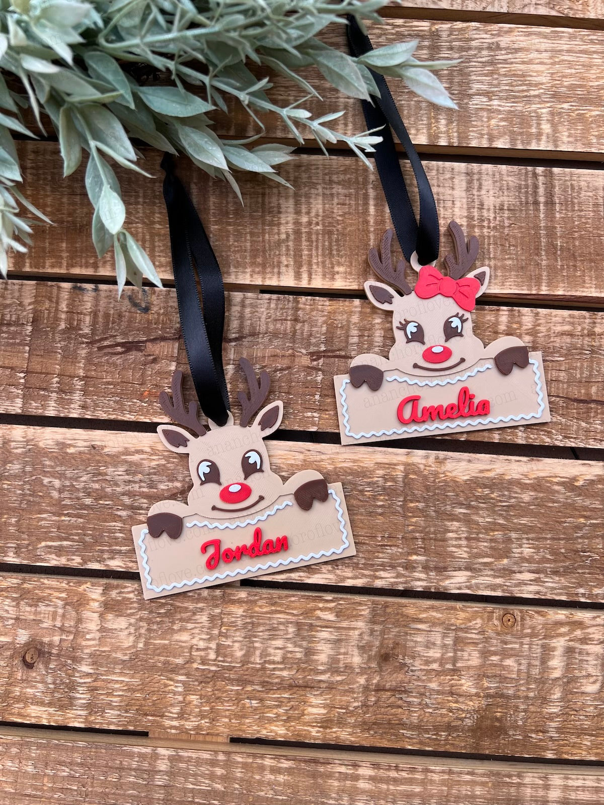 Personalized 3D Printed Reindeer Christmas Ornament – Custom Name Rudolph Tree Decoration, Cute Stocking Stuffer Gift, 3.5 Inch Ornament