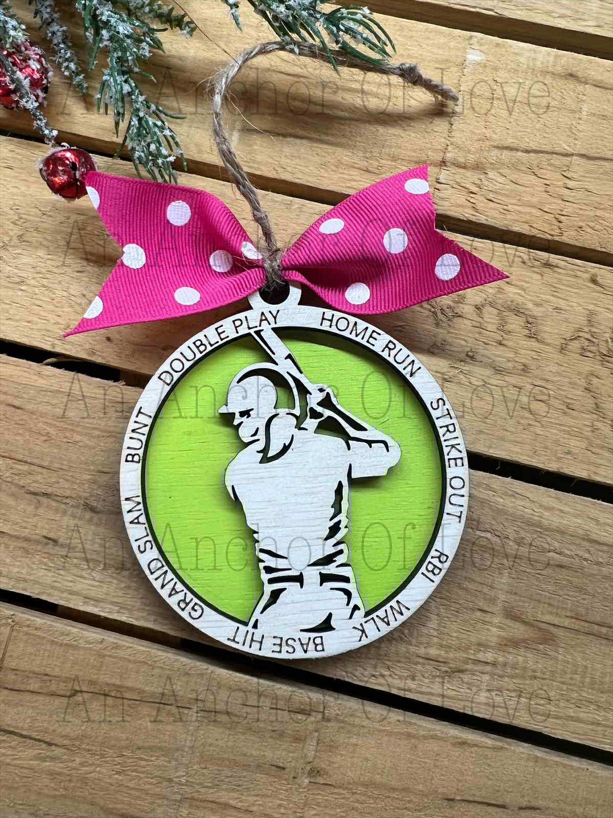 Softball Layered Wood Ornament, Keepsake Christmas Keepsake Tree Ornament- wooden softball ornament