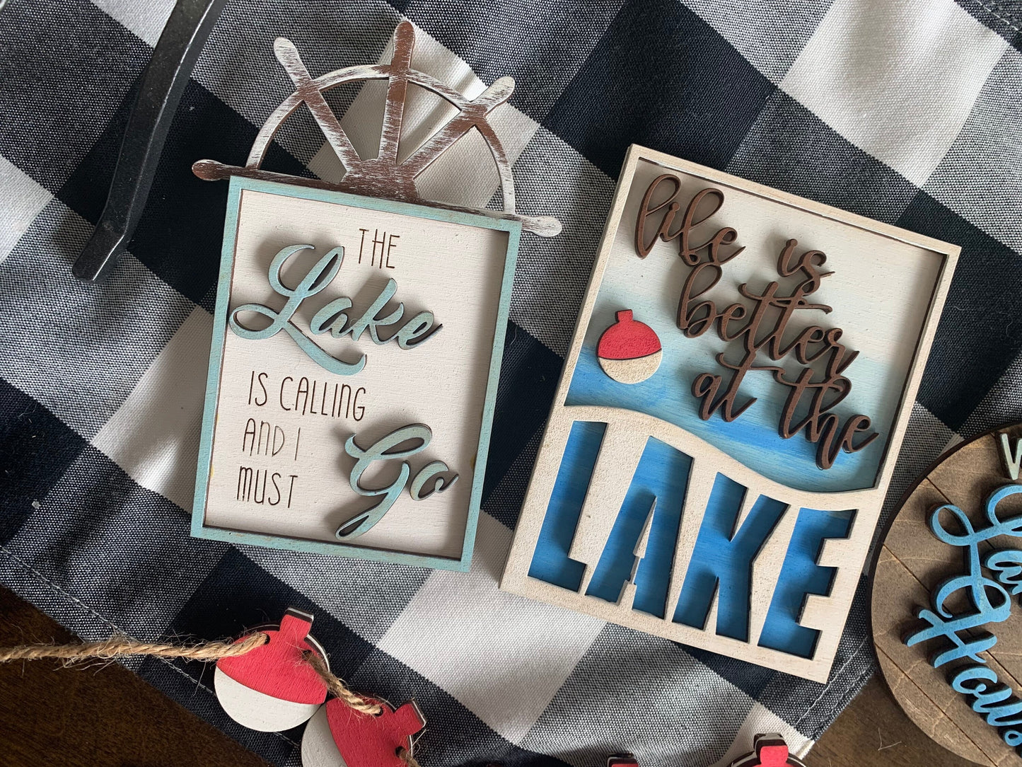 Lake house themed tiered tray decor