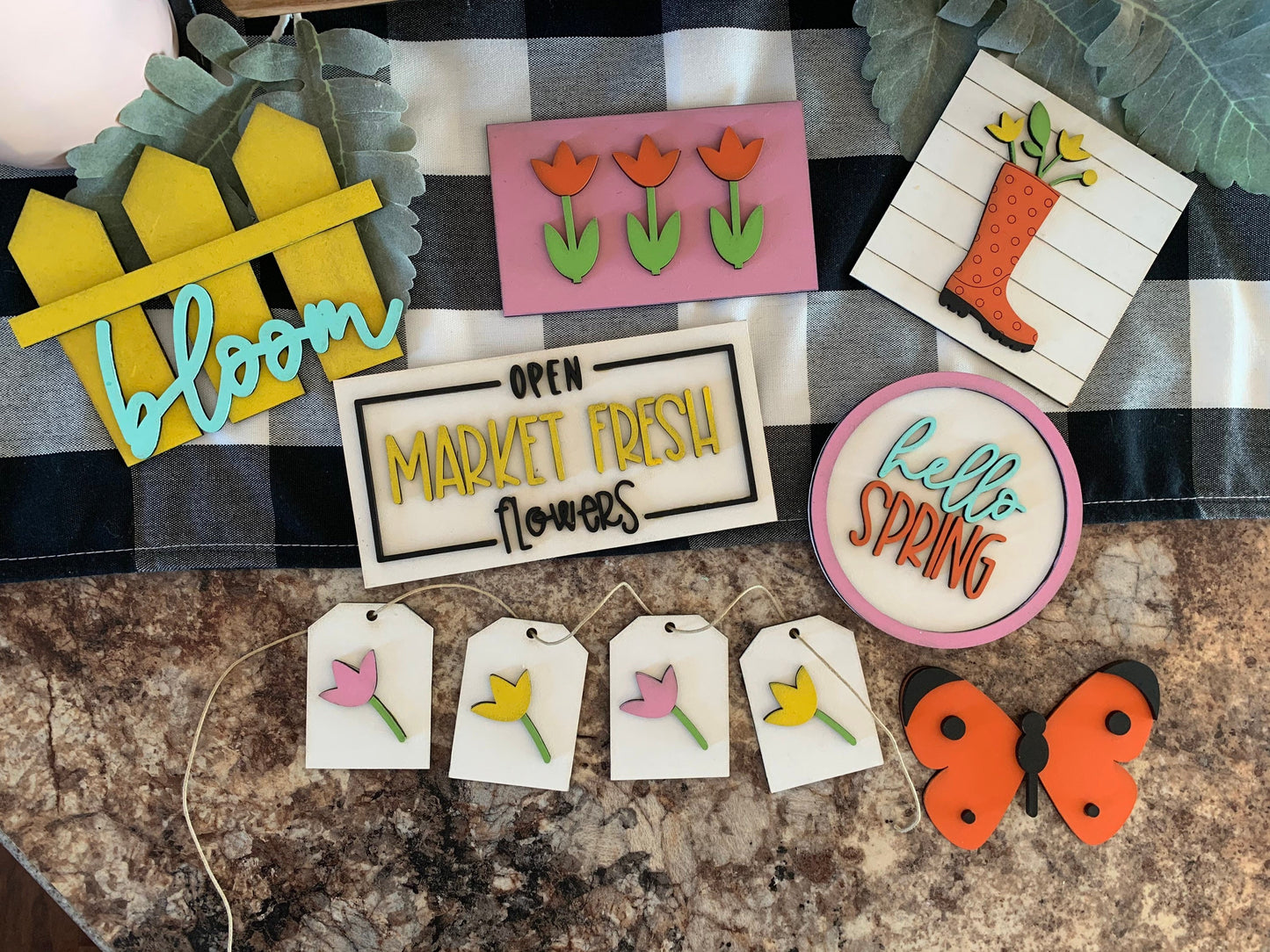 Spring themed tiered tray decor