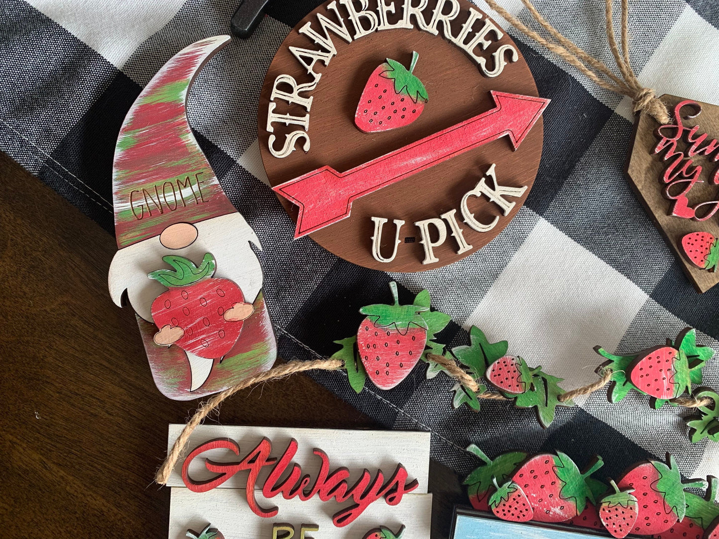 Strawberry themed tier tray decor finished or unfinished options