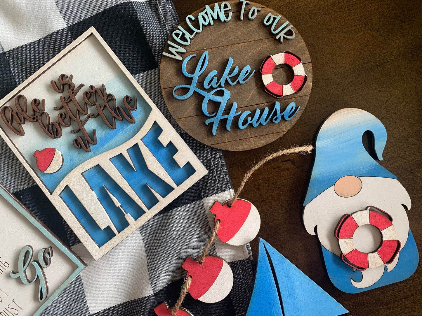 Lake house themed tiered tray decor