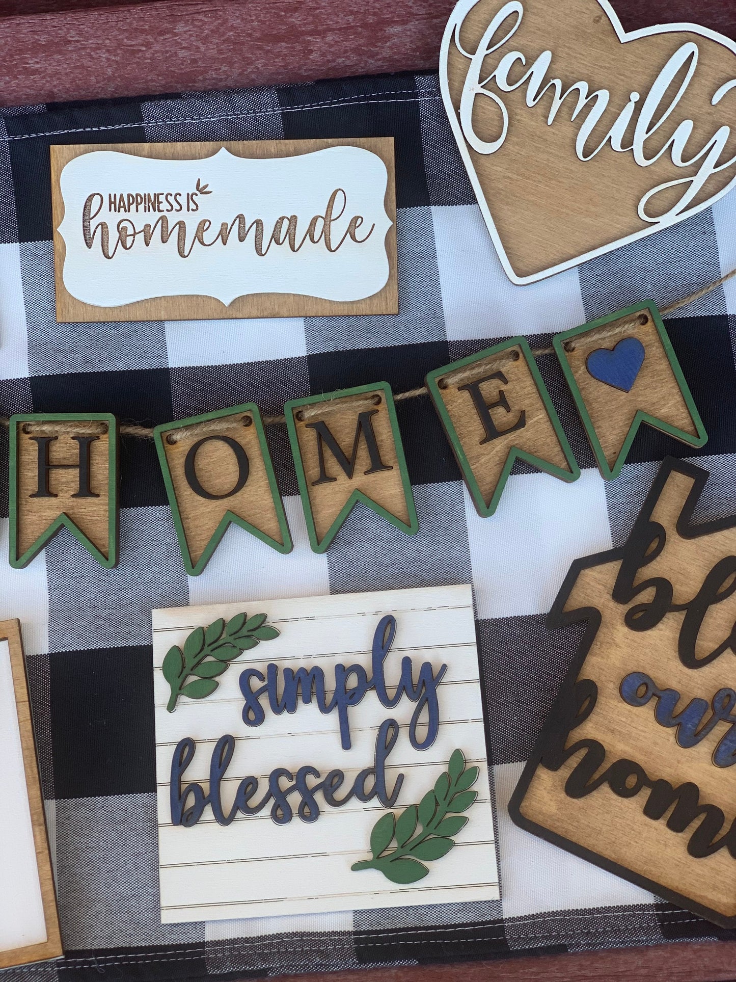 Farmhouse themed tiered tray decor