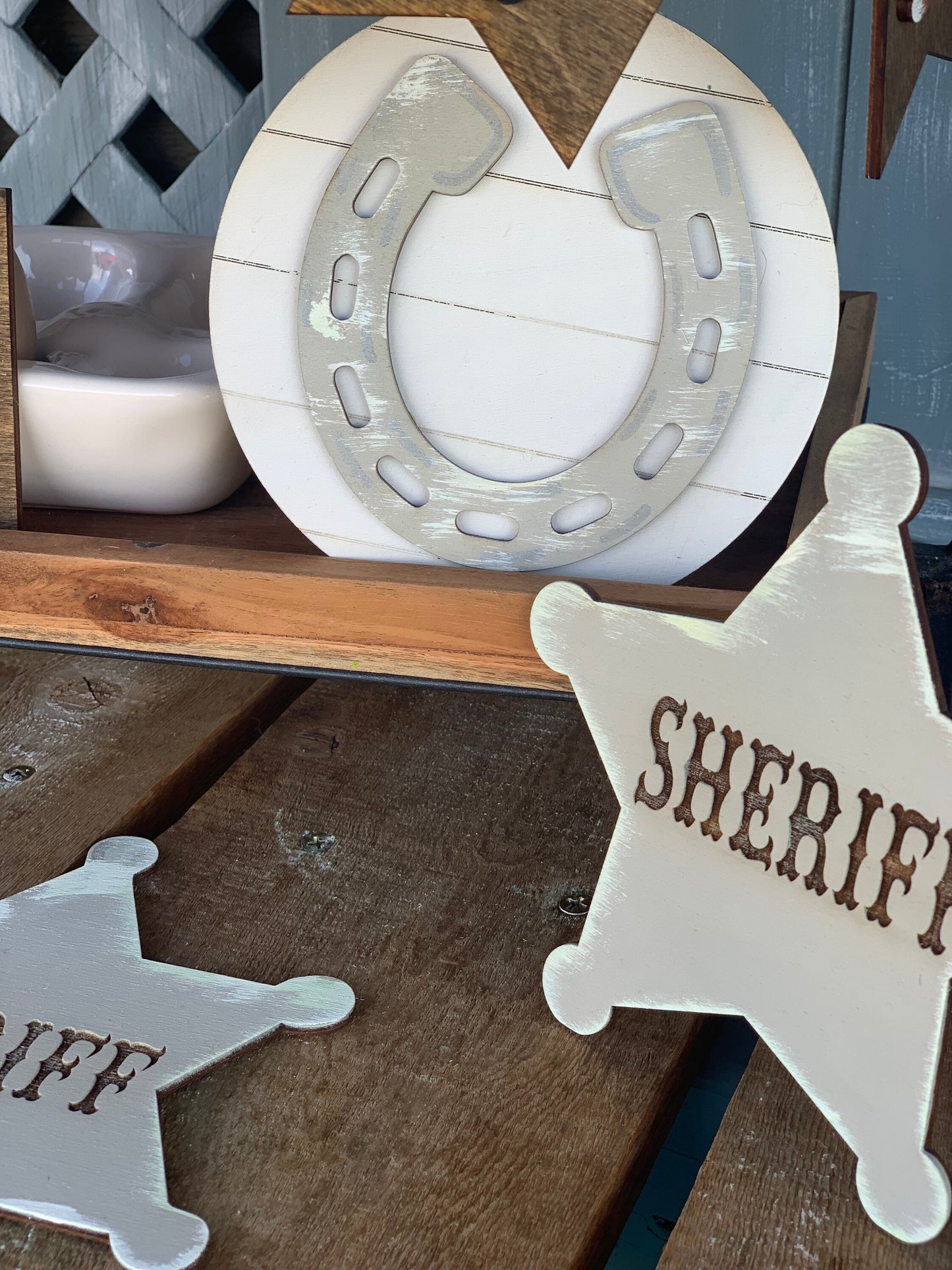 Cow boy themed tiered tray decor