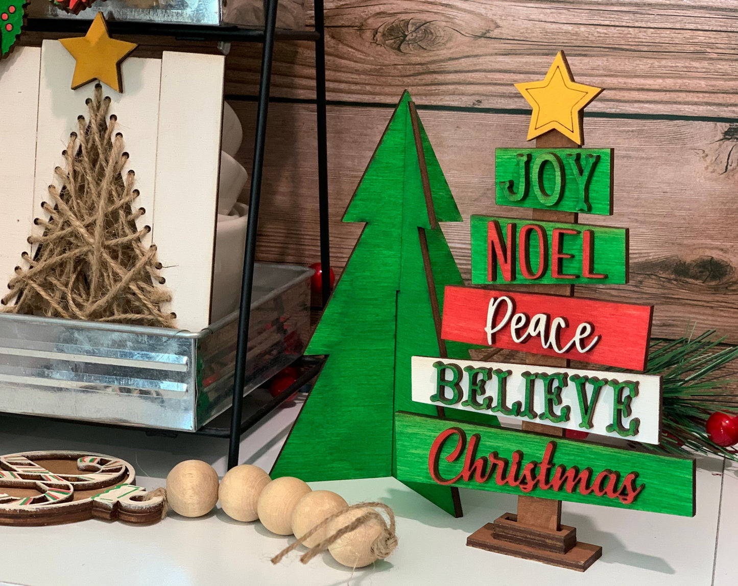 Christmas tree themed tiered tray set