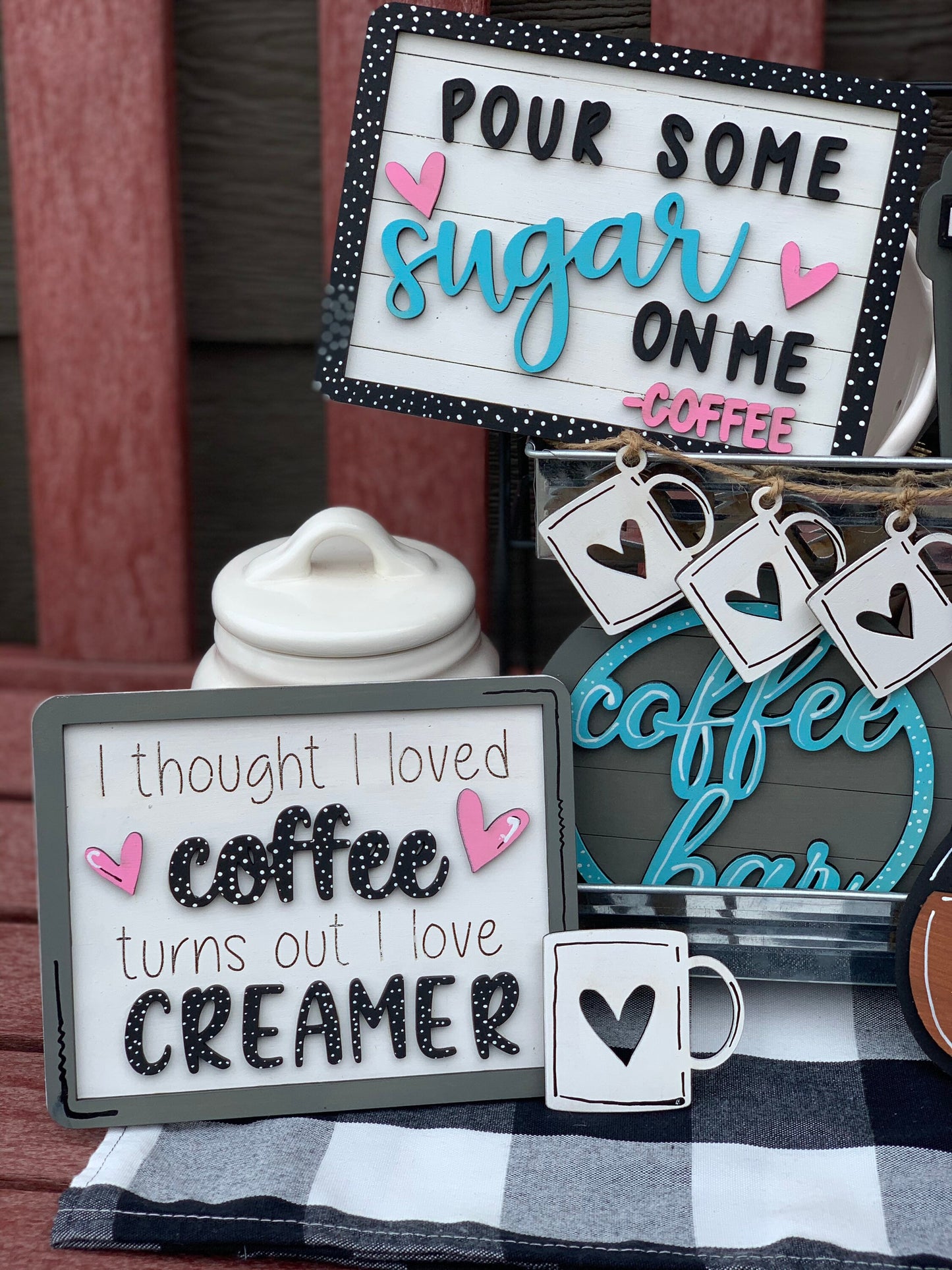 Coffee themed tiered tray set