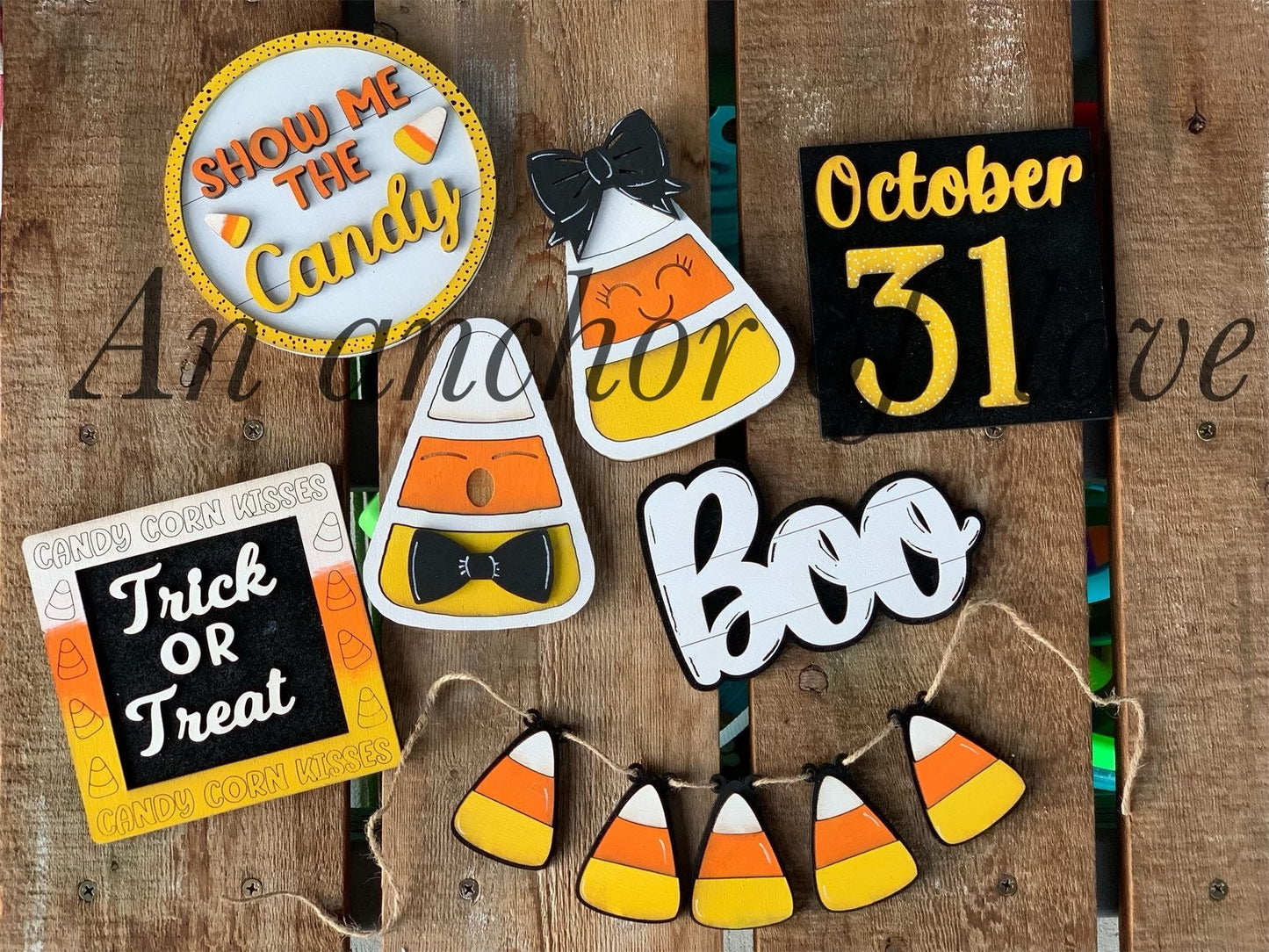 7 piece candy corn spooky tiered tray set | individual pieces | full tiered tray set |
