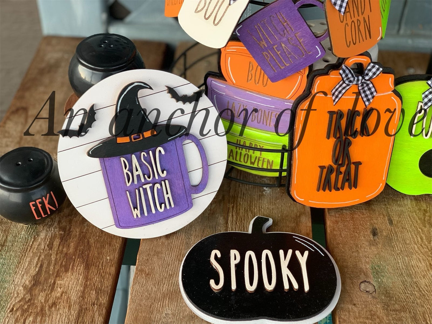 Rae Dunn inspired Halloween tiered tray decor