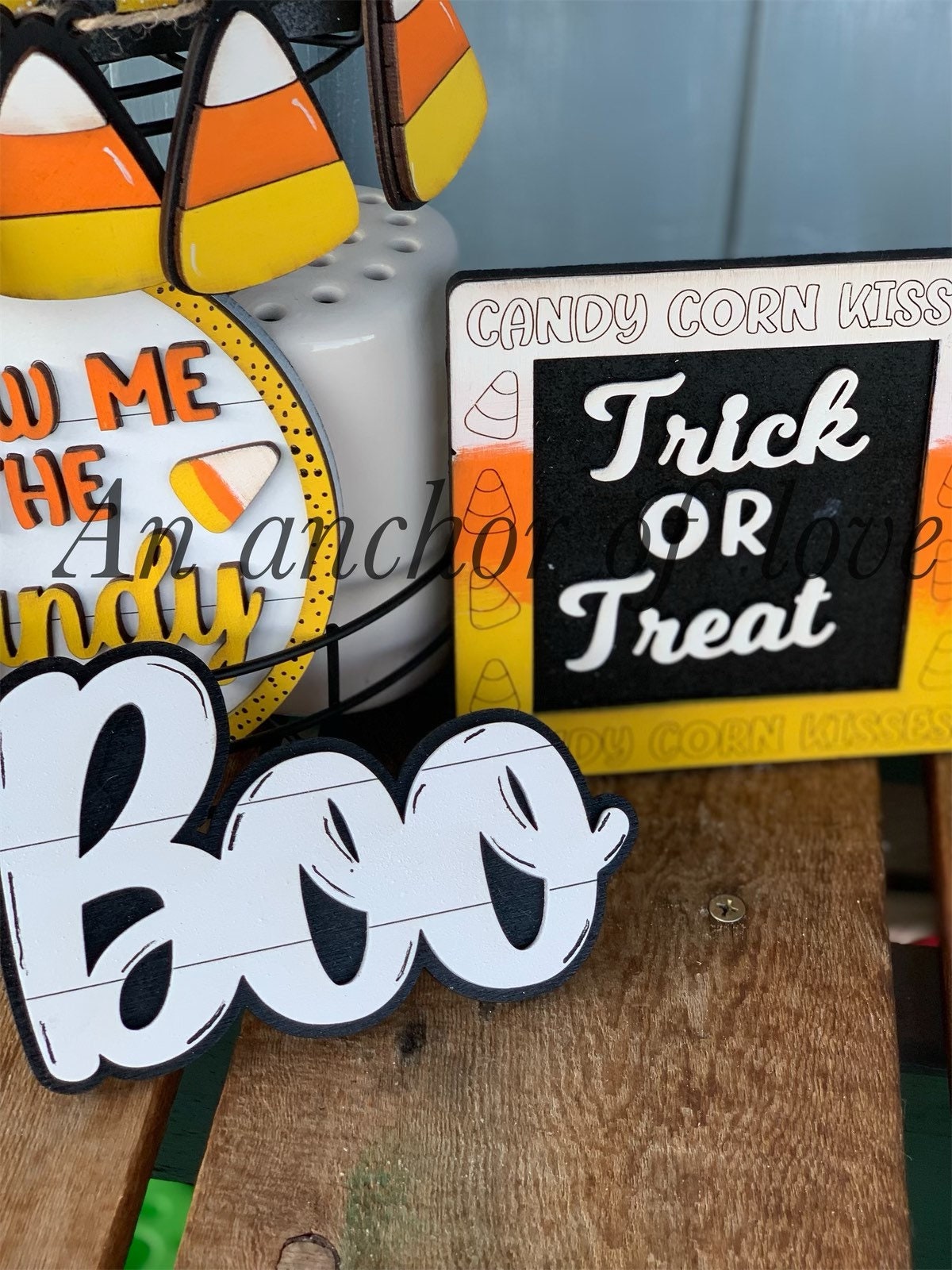 7 piece candy corn spooky tiered tray set | individual pieces | full tiered tray set |