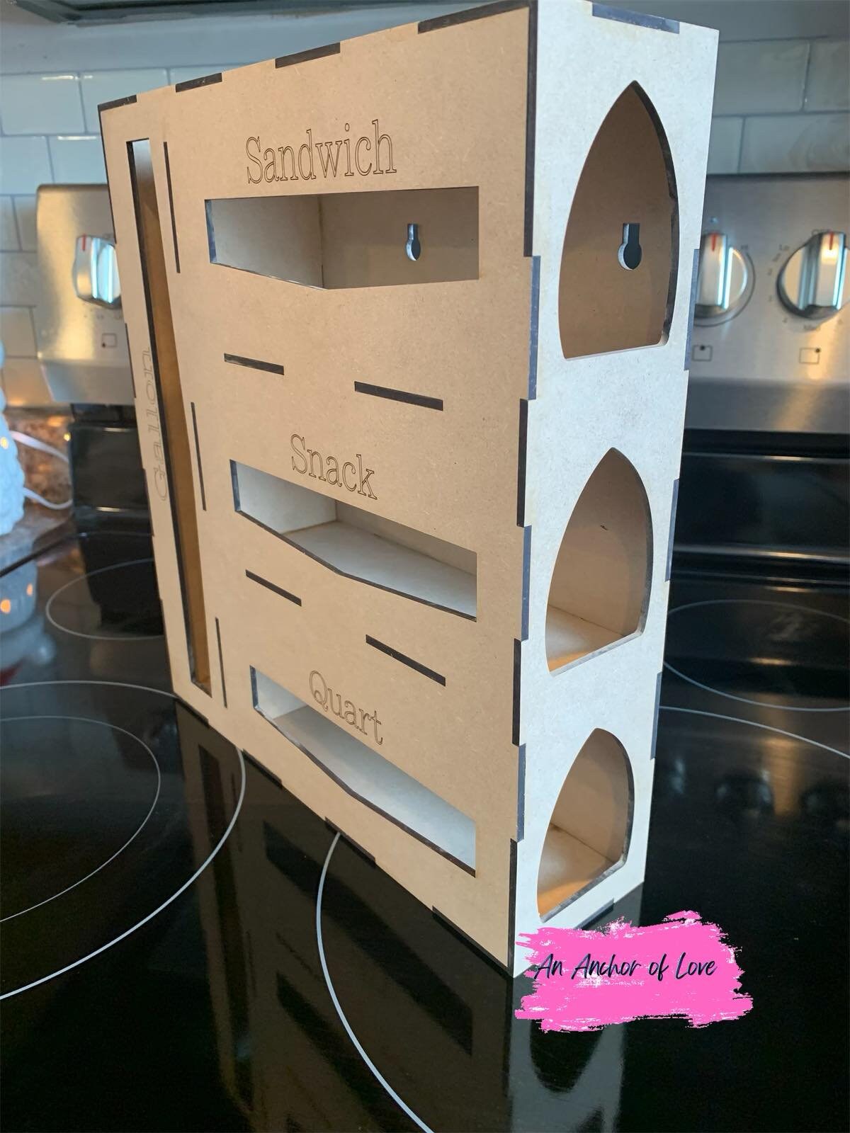 Wooden Kitchen Bag Organizer / Laser Cut Wood Ziplock Storage Baggie Holder/organizer