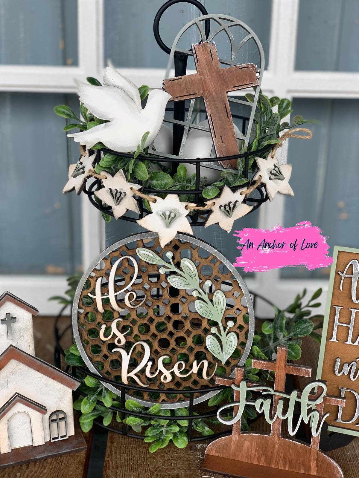 He is risen Eater themed tiered tray decor-religious Easter themed tiered tray decor-full set, DIY and individual pieces available