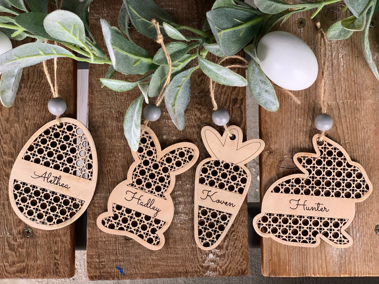 Rattan Easter basket tags-four styles to choose from - natural wood- personalized Easter tags