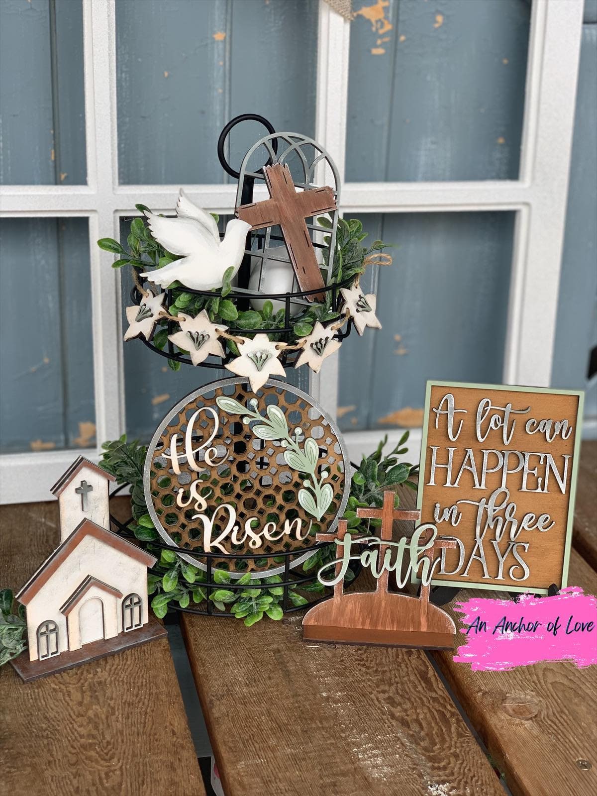 He is risen Eater themed tiered tray decor-religious Easter themed tiered tray decor-full set, DIY and individual pieces available