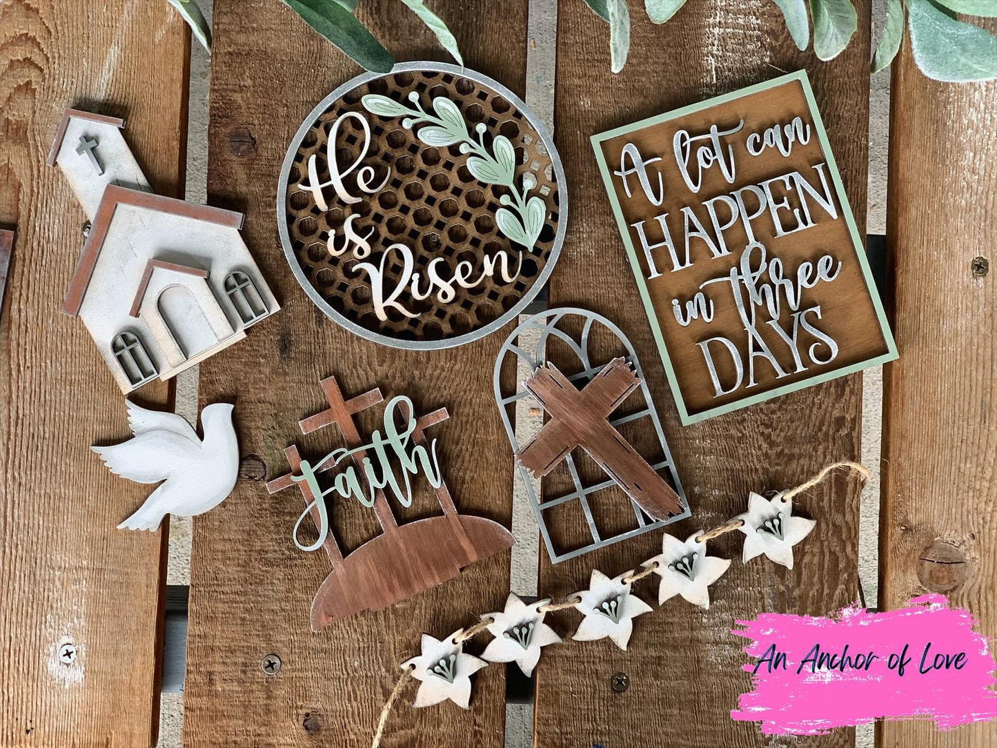 He is risen Eater themed tiered tray decor-religious Easter themed tiered tray decor-full set, DIY and individual pieces available
