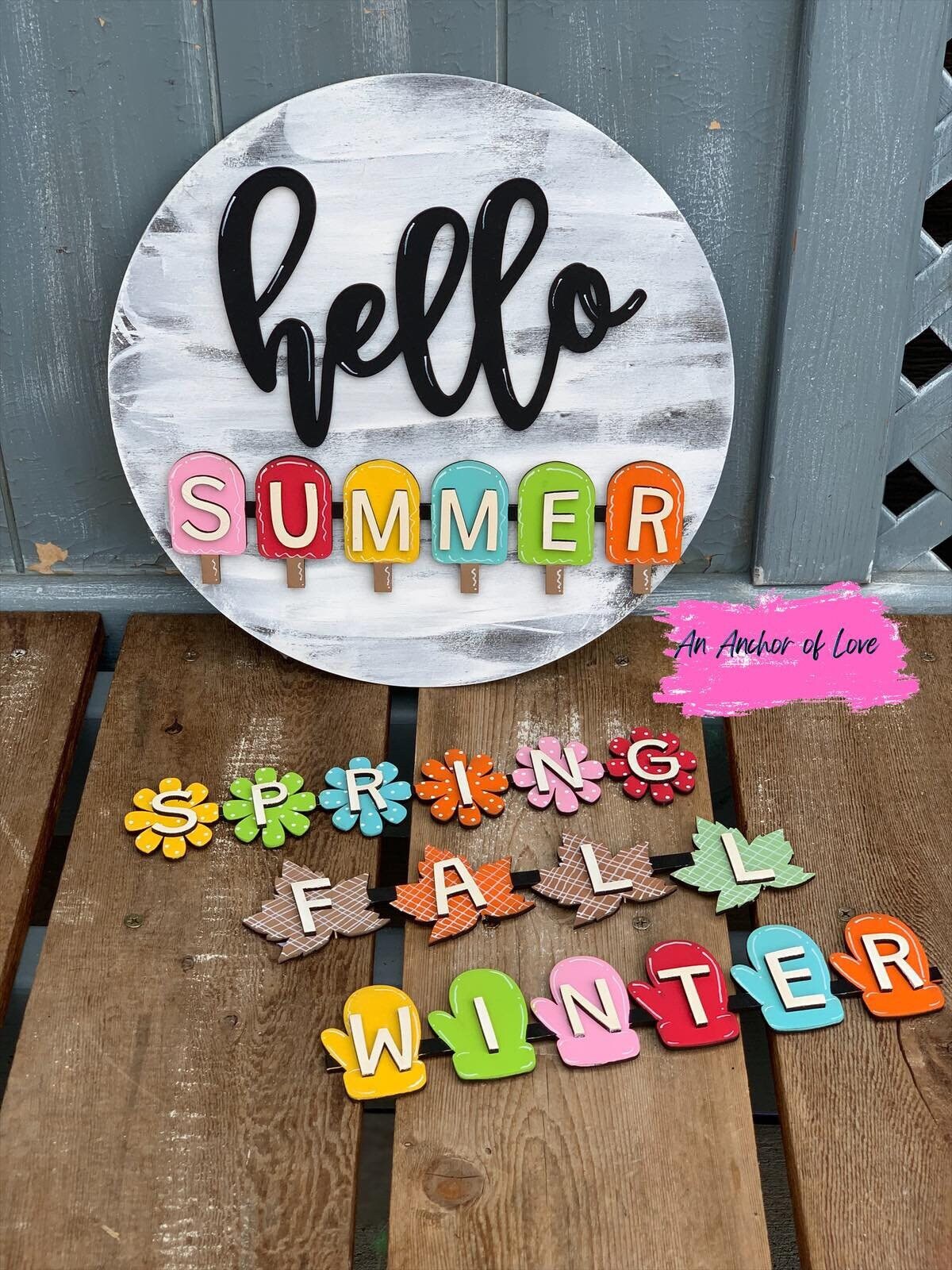 Interchangeable Hello Season Sign-Hello summer sign-hello spring sign-Fall Sign-winter sign-sesonal sign