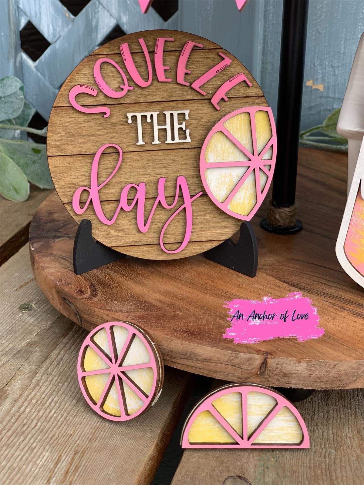 Pink Lemonade Tiered Tray Decor- Lemonade Tiered Tray decor-Tiered Tray Decor-Lemons-Kitchen Decor-