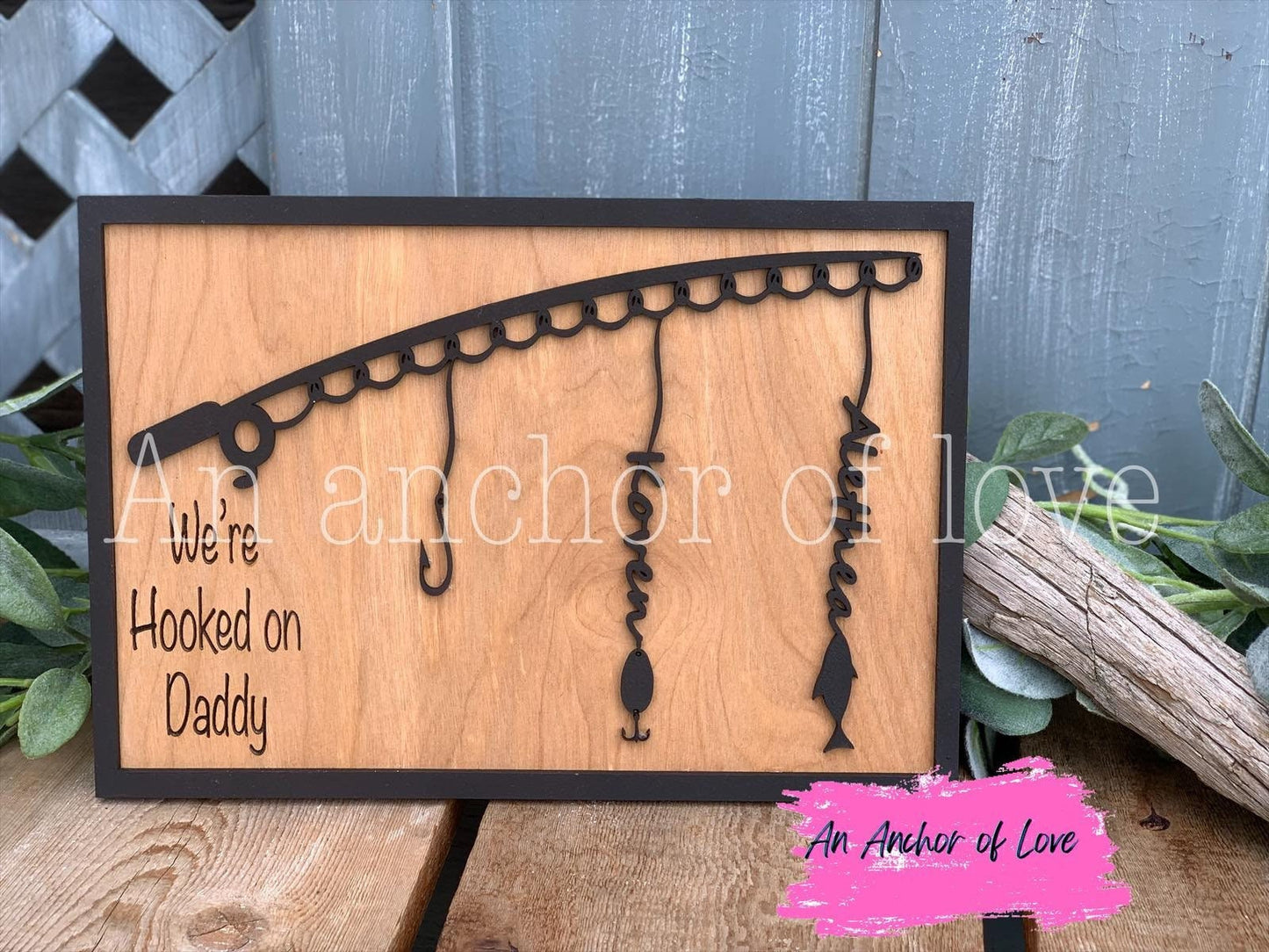 Personalized hooked on dad Sign/ Father's Day Gift/Dad's fisherman sign/ Fathers day gift for dad
