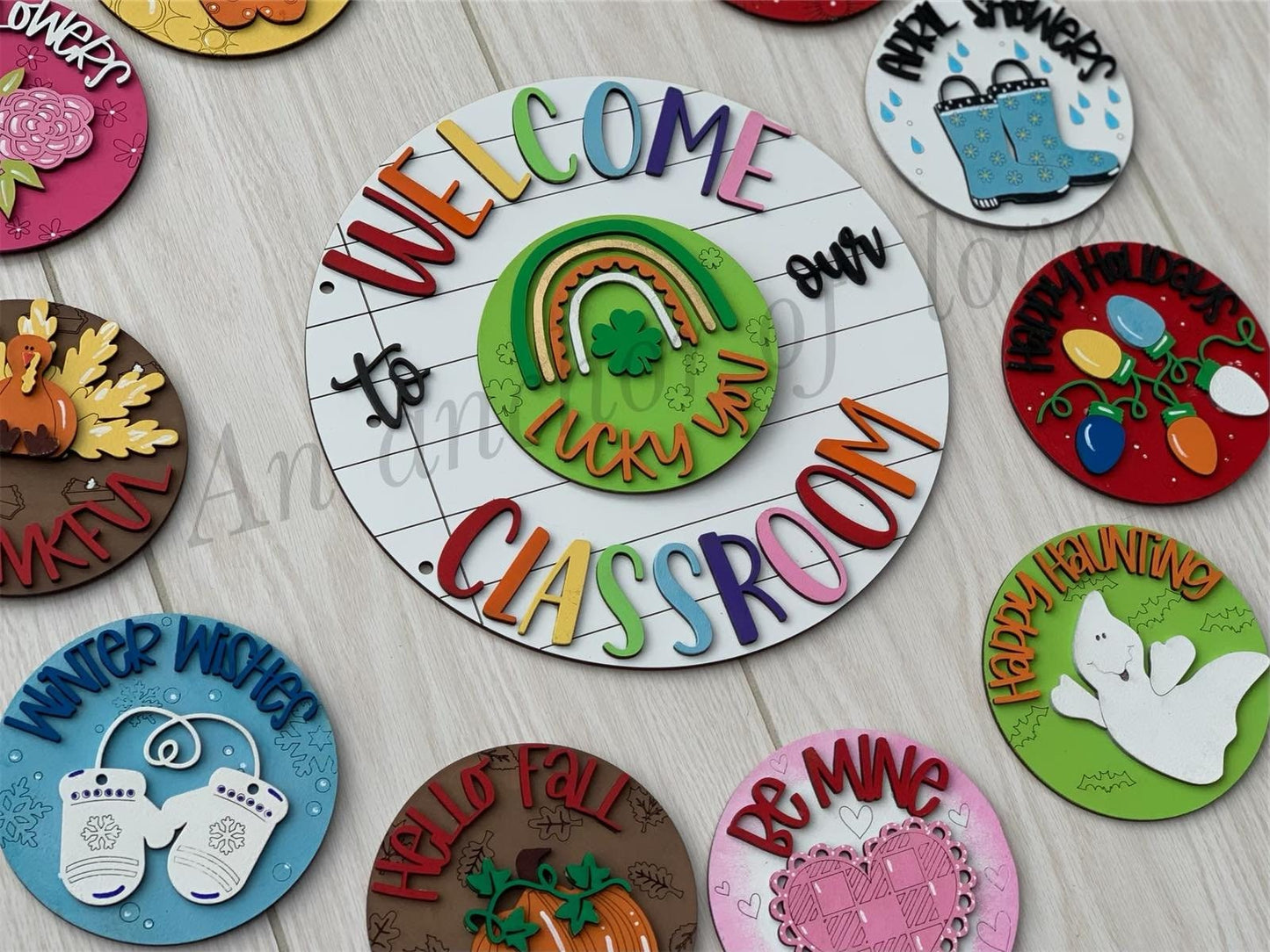 Complete set 12 piece set -Welcome to our classroom kids themed seasonal sign; back to school; teacher appreciation; school
