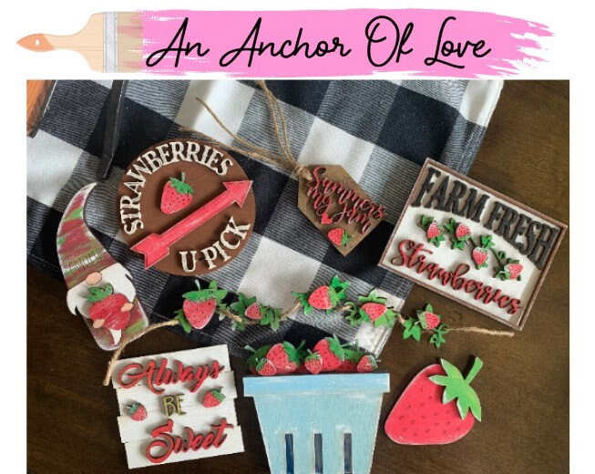 Strawberry themed tier tray decor finished or unfinished options