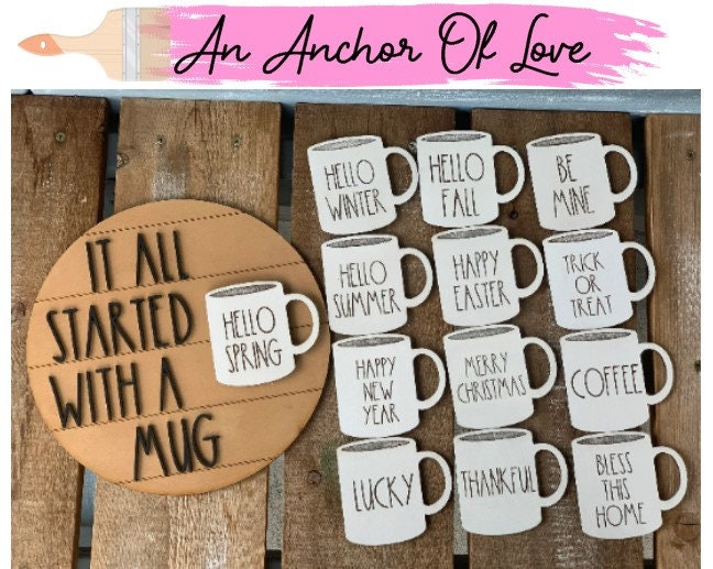 Rae Dunn inspired wall hanging with interchangeable mugs