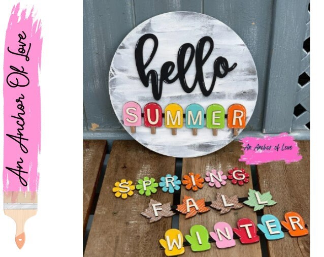 Interchangeable Hello Season Sign-Hello summer sign-hello spring sign-Fall Sign-winter sign-sesonal sign