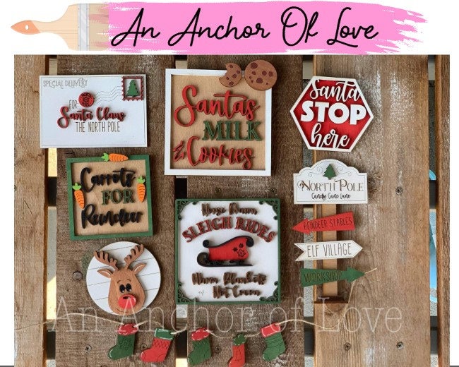 Christmas Tiered Tray Decor /Santa Stop Here / Christmas Decor/ Santa's Milk and cookies decor