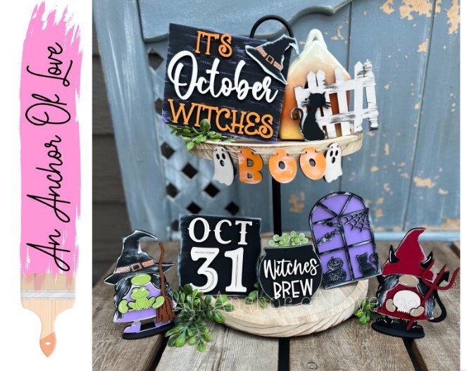 It's October Witches Halloween Tiered Tray Decor-Halloween tiered tray-Halloween Decor