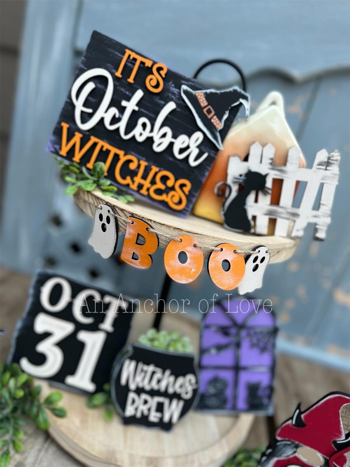 It's October Witches Halloween Tiered Tray Decor-Halloween tiered tray-Halloween Decor