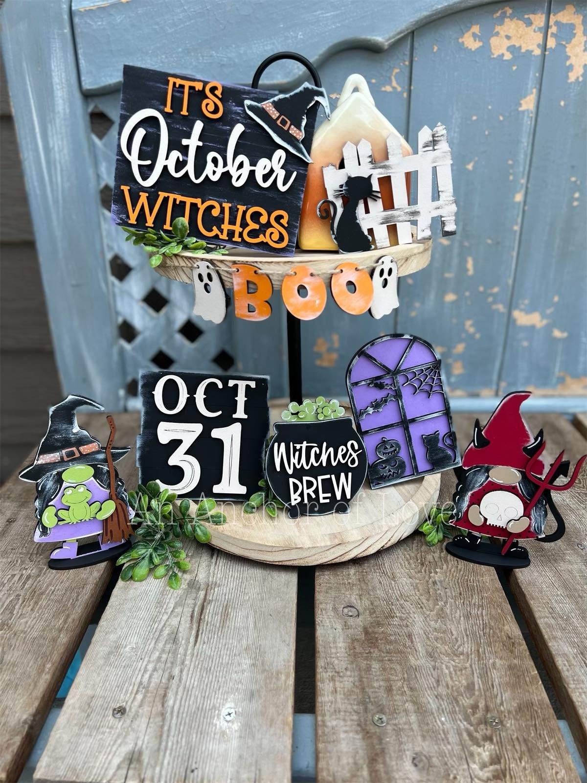 It's October Witches Halloween Tiered Tray Decor-Halloween tiered tray-Halloween Decor