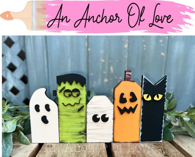 Standing Spooky Halloween shelf sitter-Spooky Hallow Halloween Decor-Tiered Tray Decor - Ghost, Mummy, Pumpkin, Frankenstein, Cat