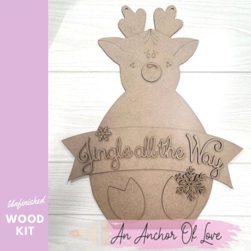 Reindeer door hanger DIY Paint Kit | Reindeer Laser Cut Wood Blanks | Holiday DIY Kits