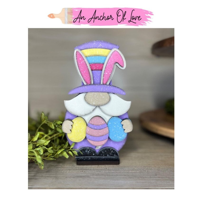Painted Easter Bunny Gnome, Easter Gnome, Layered Gnome Craft, Easter Home Decor, Spring Decor, Spring Gnome, Easter Eggs, Gnome Decor