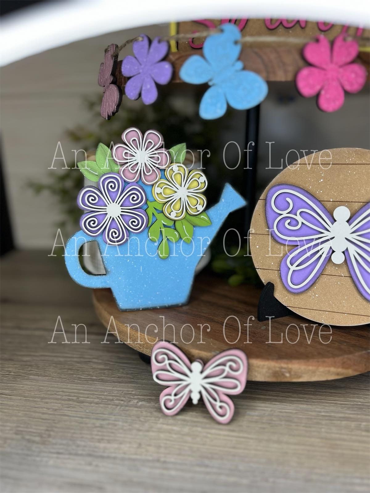 Spring themed butterfly tiered tray set-individual pieces, full painted set, full diy set available