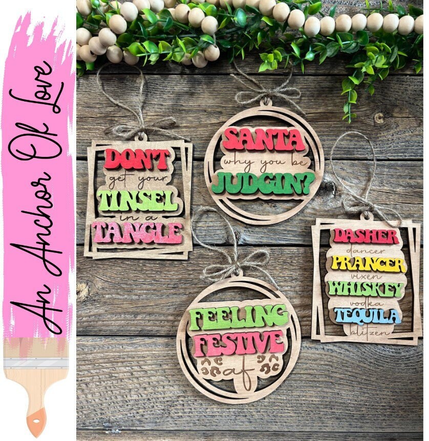 Feeling Festive gag gift Christmas Ornament /Wooden Ornament/ Ornament- White Elephant Gift
