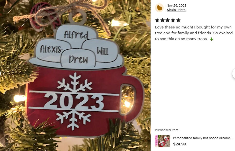 Personalized Family Hot Cocoa Christmas Ornament: Engraved Wood, Up to 15 Names