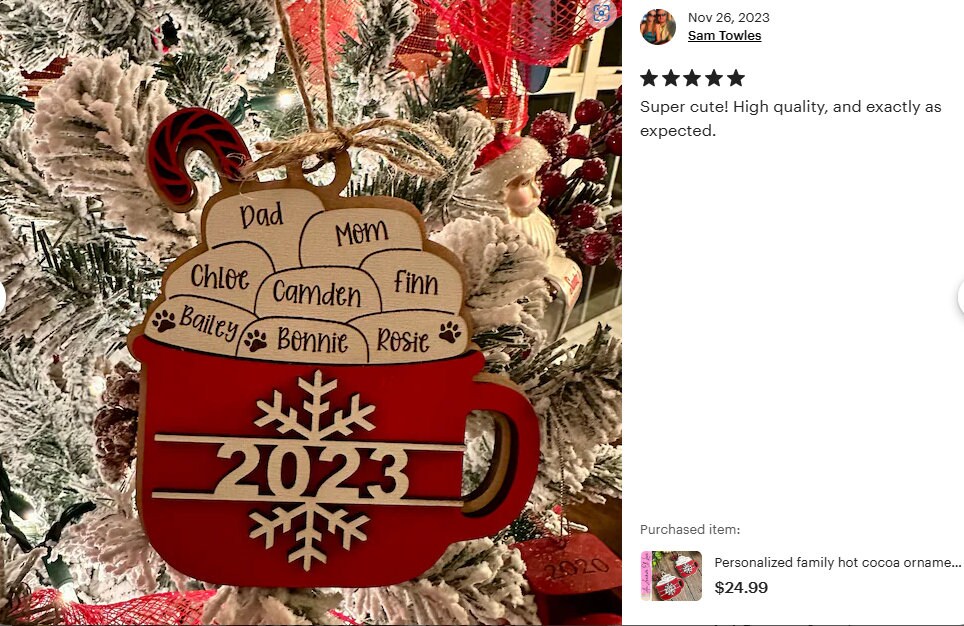 Personalized family hot cocoa ornament with last name- Christmas ornament / 2024 Christmas ornament /-up to 15 names - personalized gift