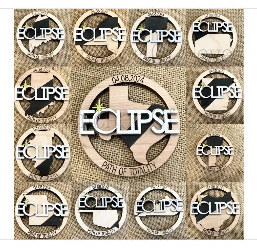 2024 Eclipse Keepsake, Path of totality states magnet or ornament , Eclipse Souvenir - 12 different states- wholesale available