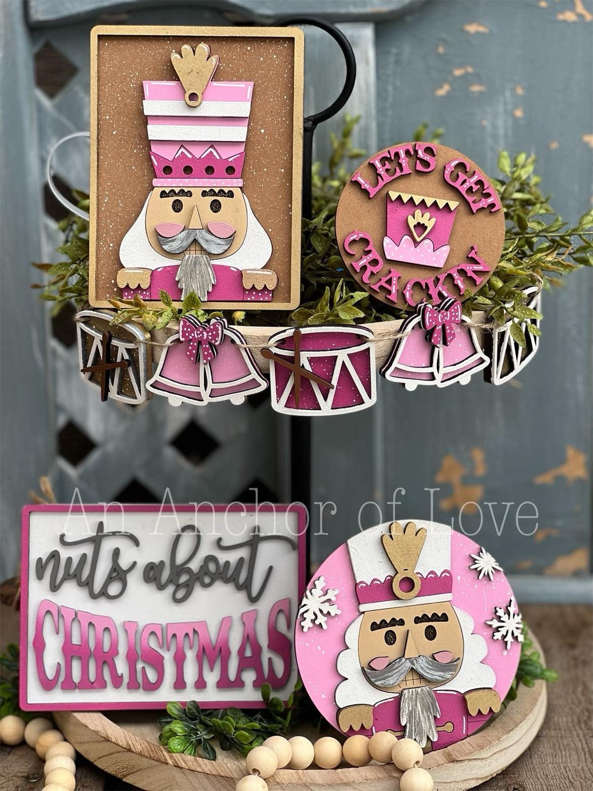 Nut Cracker pink themed Christmas Tiered Tray Decor-Pink Christmas- Christmas-Farmhouse Christmas