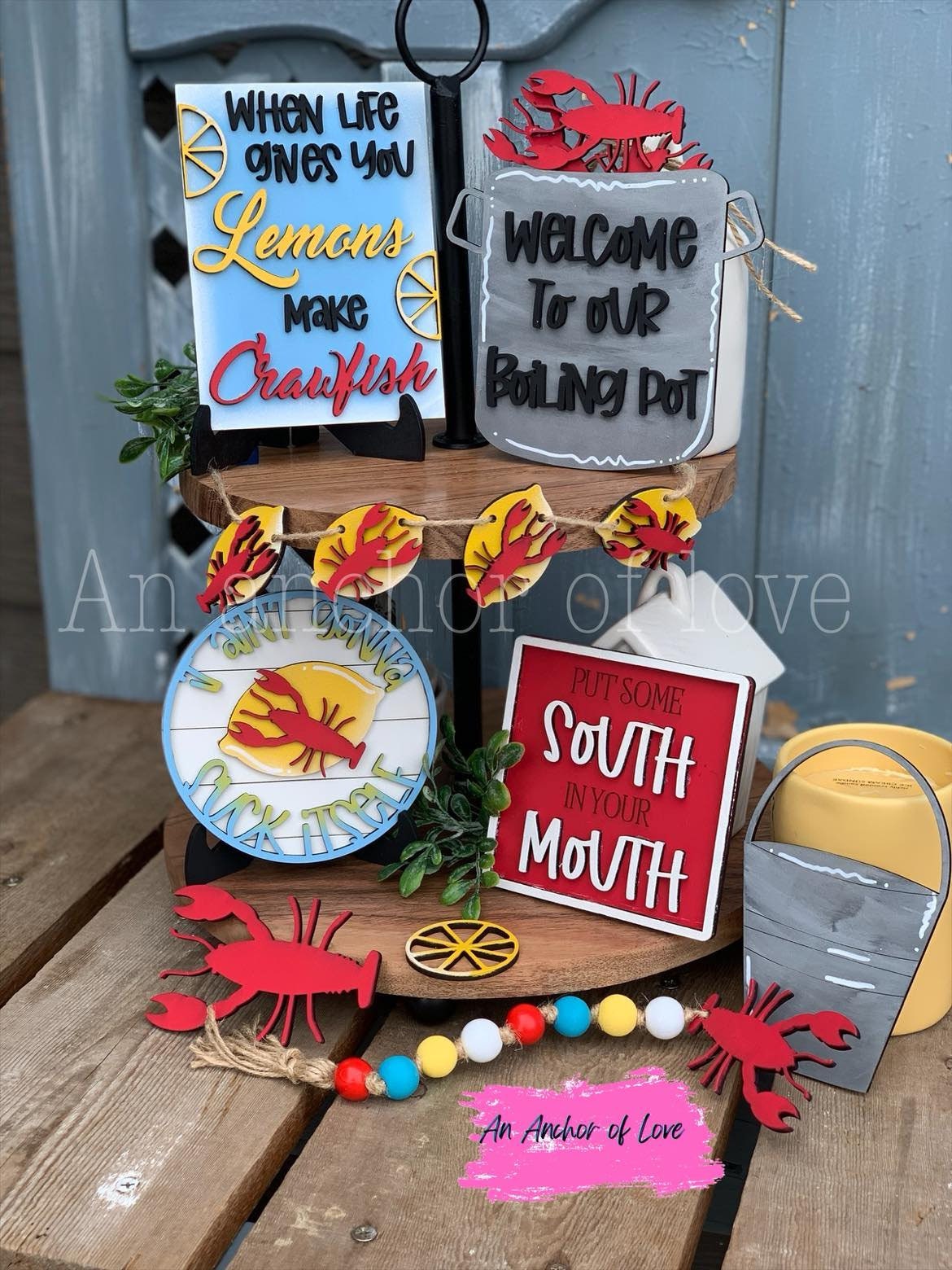 Crawfish Tiered Tray Decor, Crawfish Boil Mini Signs, Louisiana Seafood, Cajun Home Decor, Lemon Kitchen, Spring Set, Wood Signs, Shiplap