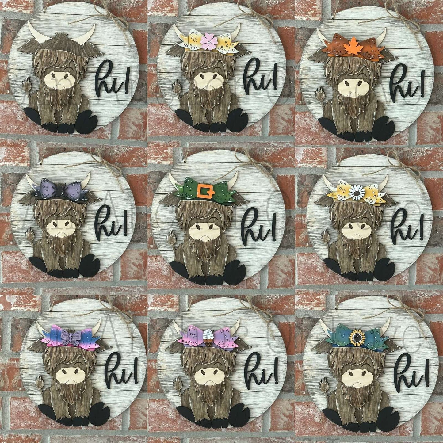 Highland Cow Interchangeable door hanger complete bundle with bows //Highland Cow // Viral Shelf Sitter-