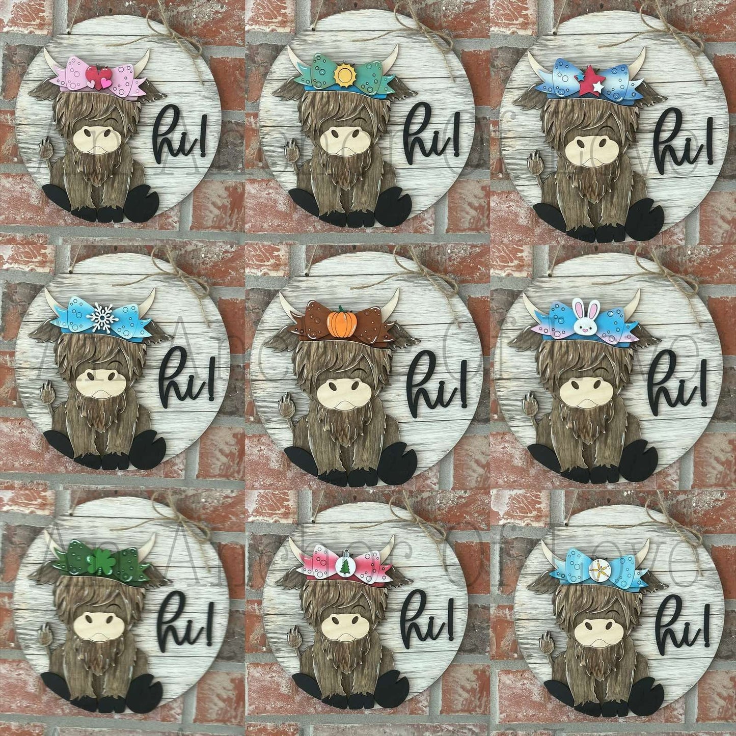 Highland Cow Interchangeable door hanger complete bundle with bows //Highland Cow // Viral Shelf Sitter-