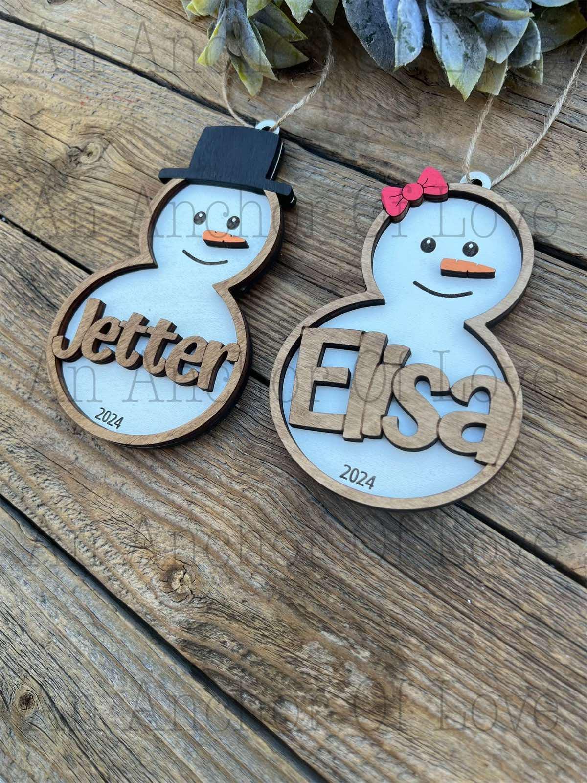 Wood personalized Snowman ornament, handmade 2024 ornament, Christmas decor and gift, handmade 2024 ornament, Christmas decor and gift