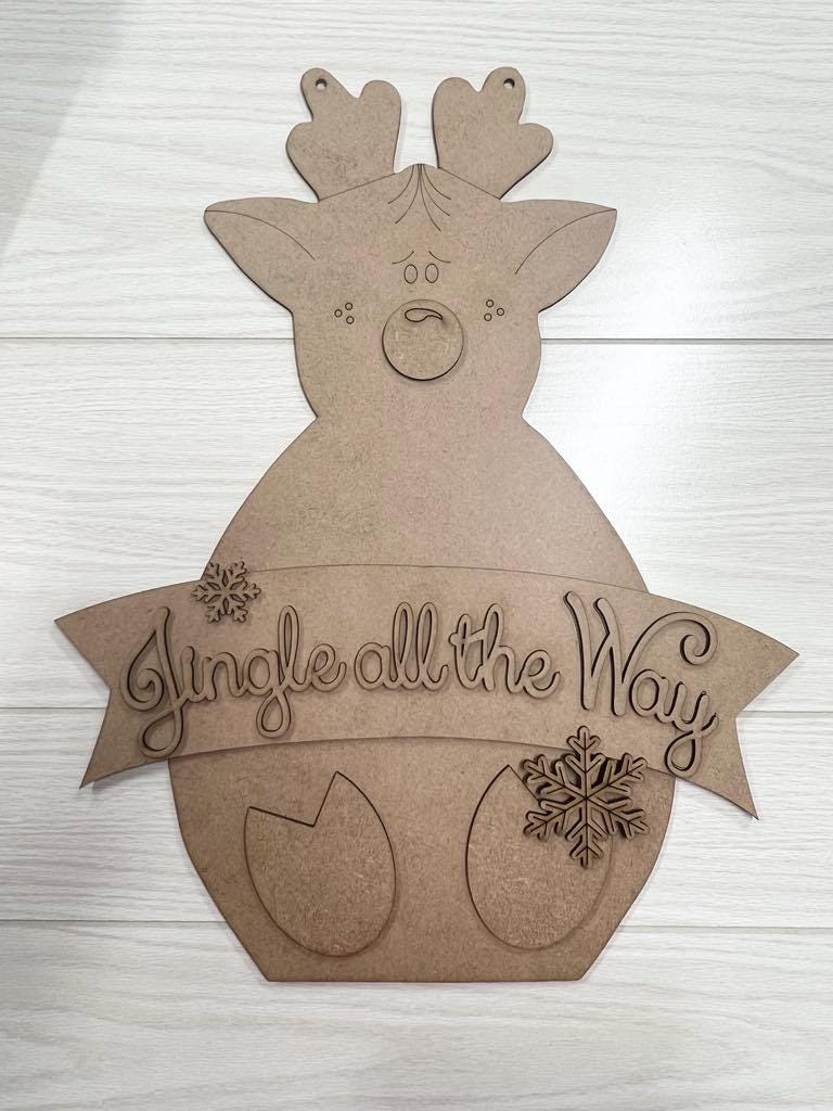 Reindeer door hanger DIY Paint Kit | Reindeer Laser Cut Wood Blanks | Holiday DIY Kits