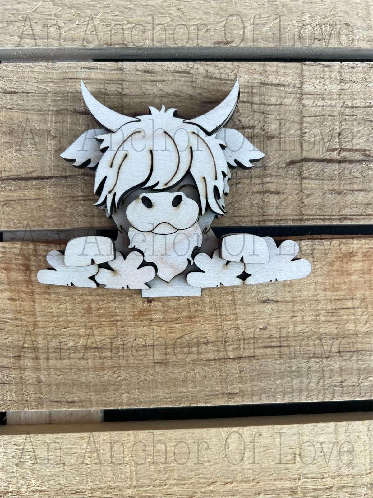 unfinished mini interchangeable basket highland cow saint Patrick's day blank/ Laser cut blanks